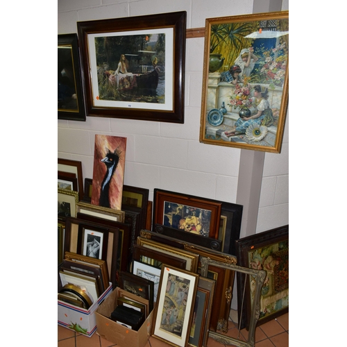 473 - A QUANTITY OF  FRAMED PRINTS ETC, to include print reproductions of paints including John William Wa... 