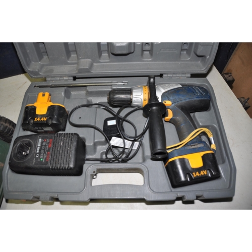 1057 - A RYOBI CMI1442 CORDLESS DRILL in case with charger and two batteries (charger PAT pass and working)... 