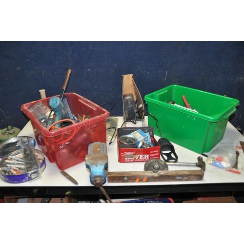 1079 - TWO TUBS OF TOOLS to include a tub of handtools, spanners, sockets, ratchets, snips etc and a tub co... 