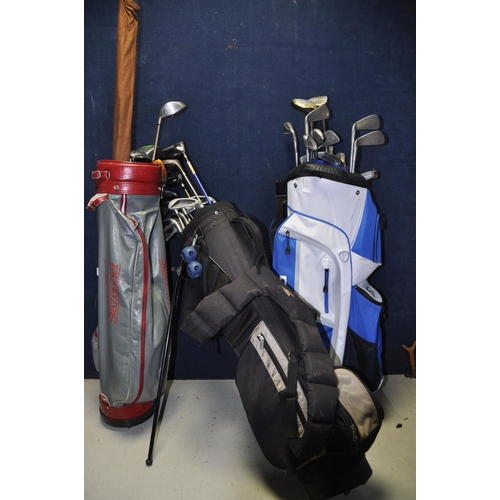 1084 - SELECTION OF GOLFING EQUIPMENT to include three golf bags a Cobra, Slazenger and Hippo golf containi... 