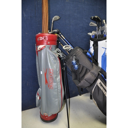 1084 - SELECTION OF GOLFING EQUIPMENT to include three golf bags a Cobra, Slazenger and Hippo golf containi... 