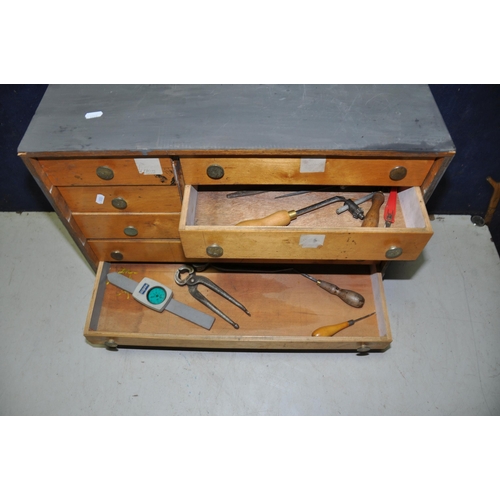 1088 - A ENGINEERS TOOL CHEST with eight drawers (missing a draw) containing files, snips, large scissors, ... 