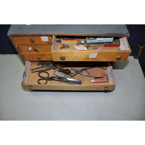 1088 - A ENGINEERS TOOL CHEST with eight drawers (missing a draw) containing files, snips, large scissors, ... 