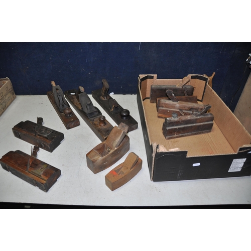 1090 - A COLLECTION OF VINTAGE WOODEN PLANES comprising two coffin planes, three jointer planes and six fil... 