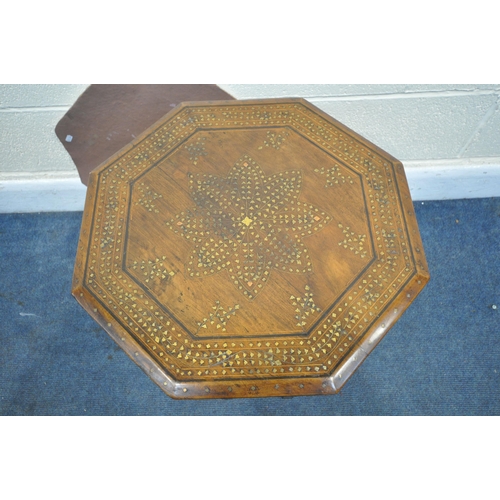 1211 - AN ANGLO-INDIAN HARDWOOD AND BRASS INLAID OCTAGONAL OCCASIONAL TABLE, 51cm diameter x height 51cm (c... 