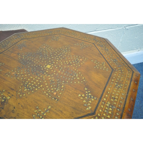 1211 - AN ANGLO-INDIAN HARDWOOD AND BRASS INLAID OCTAGONAL OCCASIONAL TABLE, 51cm diameter x height 51cm (c... 