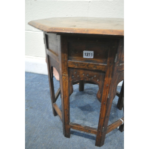 1211 - AN ANGLO-INDIAN HARDWOOD AND BRASS INLAID OCTAGONAL OCCASIONAL TABLE, 51cm diameter x height 51cm (c... 