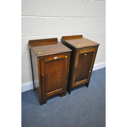 1216 - TWO OAK SINGLE DOOR POT CUPBOARDS, largest width 43cm x depth 37cm x height 80cm