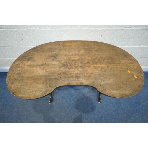 1225 - A LATE VICTORIAN WALNUT KIDNEY TABLE, on turned supports, and stretchers, length 121cm x depth 65cm ... 