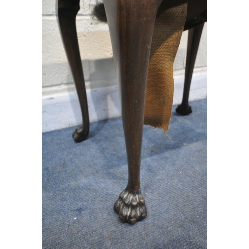 1232 - A LATE 19TH CENTURY IRISH MAHOGANY DRESSING STOOL, with a needlework seat, on cabriole legs, and hai... 