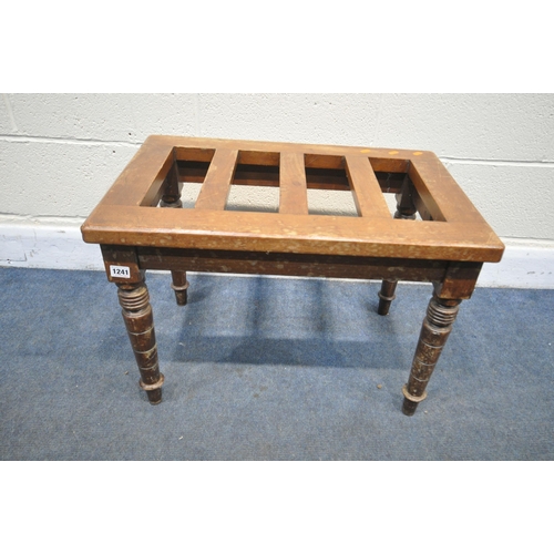 1241 - AN EDWARDIAN MAHOGANY LUGGAGE RACK, on turned legs, width 65cm x depth 43cm x height 46cm (condition... 