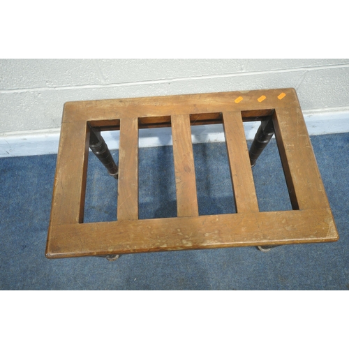 1241 - AN EDWARDIAN MAHOGANY LUGGAGE RACK, on turned legs, width 65cm x depth 43cm x height 46cm (condition... 