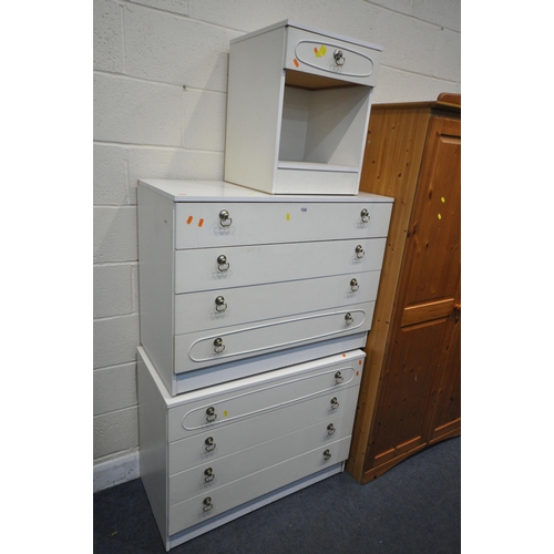 1243 - A MODERN PINE DOUBLE DOOR WARDROBE, width 97cm x depth 54cm x height 184cm, two white chest of four ... 