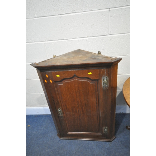 1248 - A GEORGIAN MAHOGANY CIRCULAR TILT TOP TRIPOD TABLE, diameter 80cm x height 70cm, and a Georgian oak ... 