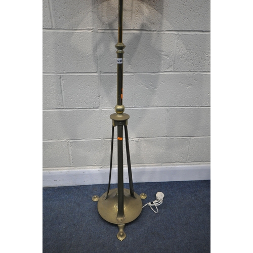 1249 - AN ARTS AND CRAFTS BRASS TELESCOPIC OIL LAMP, converted to a standard lamp, max height 179cm x min h... 