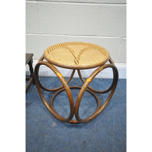 1252 - A MICHAEL THONET BENTWOOD STOOL, with a rattan seat, diameter 39cm x height 40cm, and a beech long f... 