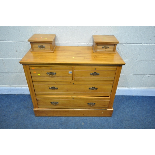 1253 - AN EDWARDIAN SATINWOOD CHEST OF TWO OVER TWO DRAWER, with two loose pieces above, width 102cm x dept... 