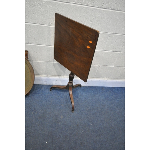 1255 - AN ANGLO INDIAN FOLDING TRAY TABLE, with a circular brass tray, diameter 64cm x height 57cm, the fol... 