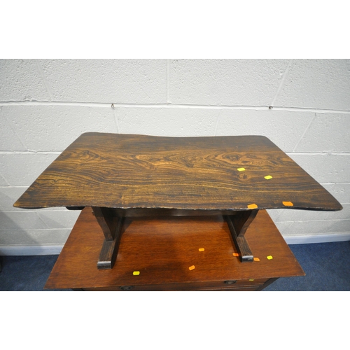 1256 - A 20TH CENTURY OAK DRESSING CHEST, with three long drawers, and an oval mirror, width 107cm x depth ... 