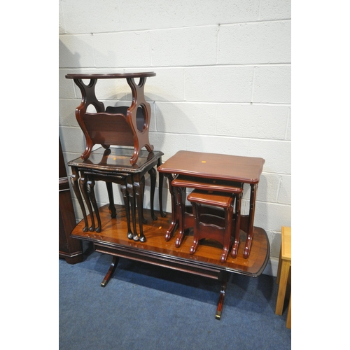 1268 - A SELECTION OF MAHOGANY FURNITURE, to include two nest of three tables, magazine rack, drop leaf sof... 