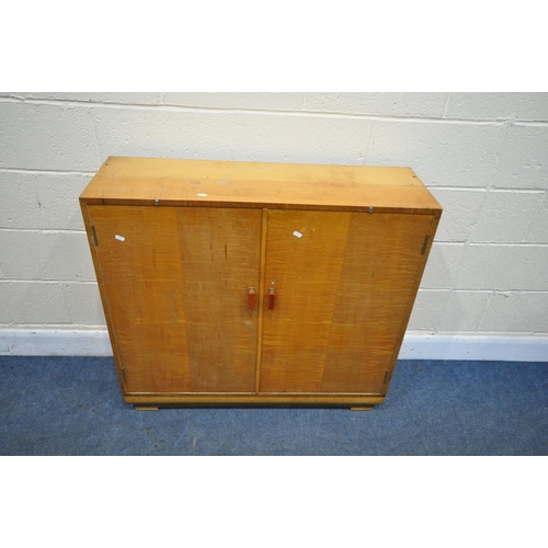 1271 - AN ART DECO MAPLE WOOD VENEER TWO DOOR SHOE CUPBOARD, width 99cm x depth 31cm x height 92m (conditio... 