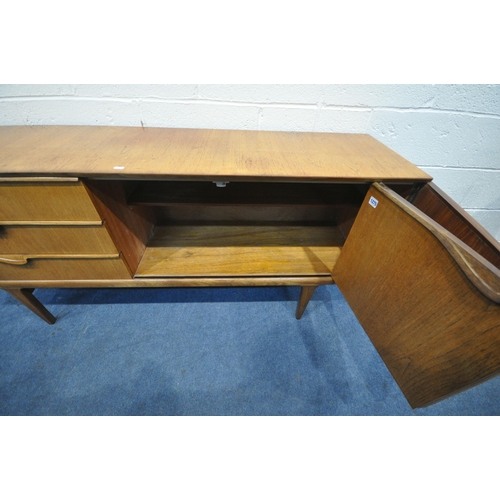 1275 - A MID-CENTURY TEAK SIDEBOARD, with three drawers besides bi-fold doors, on tapered legs, width 167cm... 