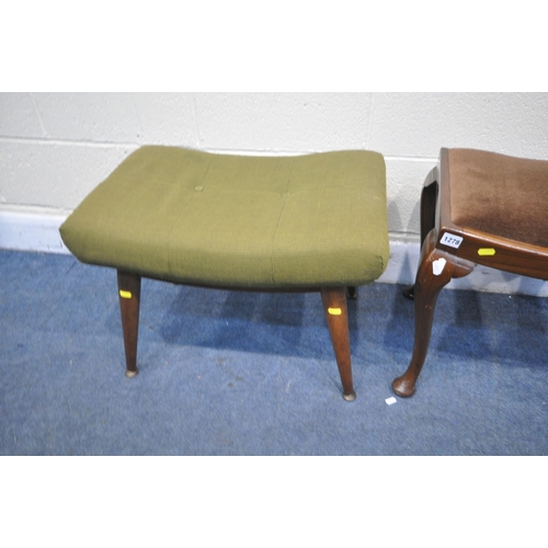 1278 - A MID CENTURY MEREDEW TEAK DRESSING STOOL, along with an Art Deco oak dressing stool, and a Queen An... 