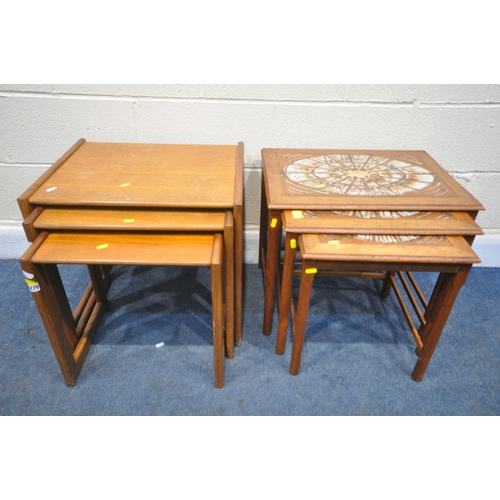 1279 - A MID-CENTURY DANISH MOBELFABRIKKEN TOFTEN TEAK NEST OF THREE TABLES, with a tile inserts, largest t... 