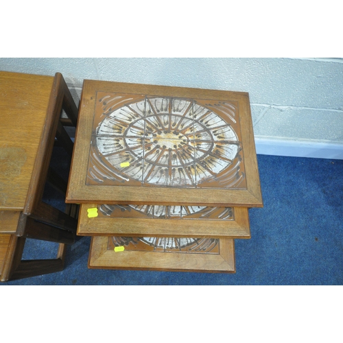 1279 - A MID-CENTURY DANISH MOBELFABRIKKEN TOFTEN TEAK NEST OF THREE TABLES, with a tile inserts, largest t... 