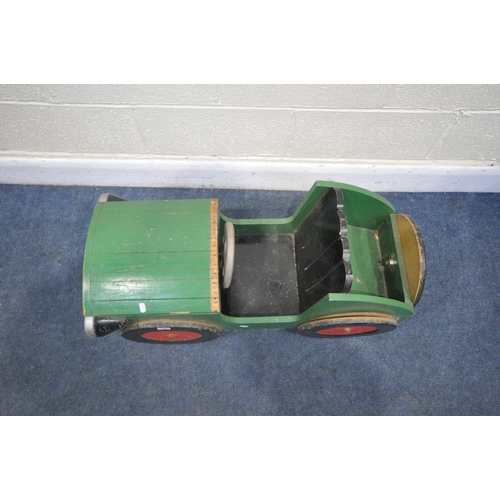 1281 - A VINTAGE PAINTED TOY CAR, width 83cm x depth 39cm x height 43cm (condition:-aged wear and tear)