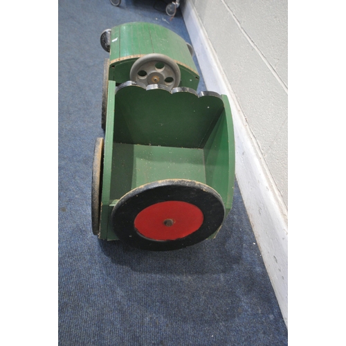 1281 - A VINTAGE PAINTED TOY CAR, width 83cm x depth 39cm x height 43cm (condition:-aged wear and tear)