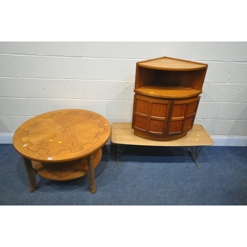 1283 - A MID-CENTURY CIRCULAR TEAK COFFEE TABLE, diameter 87cm x height 51cm, a Nathan teak corner unit, an... 