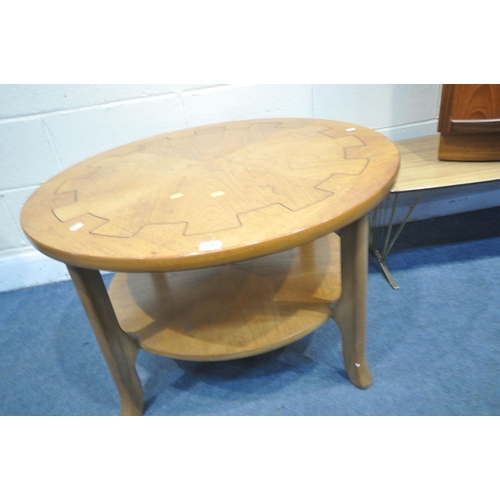 1283 - A MID-CENTURY CIRCULAR TEAK COFFEE TABLE, diameter 87cm x height 51cm, a Nathan teak corner unit, an... 