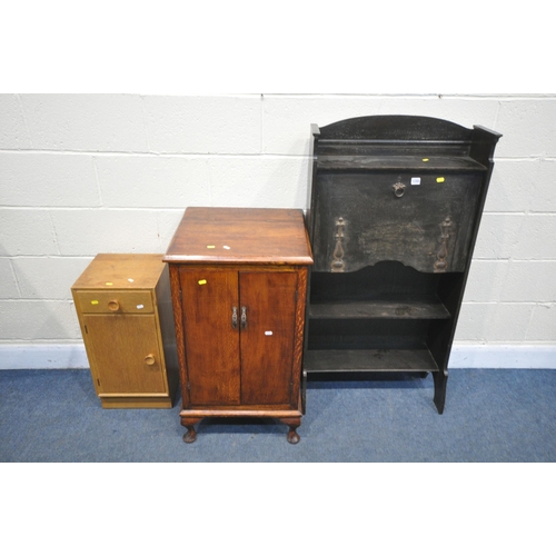 1285 - A EARLY 20TH CENTURY OAK HALL BUREAU, with a fall front door, width 66cm x depth 32cm x height 124cm... 