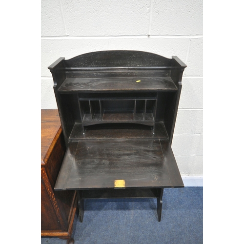 1285 - A EARLY 20TH CENTURY OAK HALL BUREAU, with a fall front door, width 66cm x depth 32cm x height 124cm... 