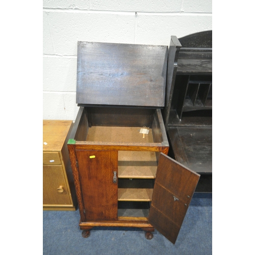 1285 - A EARLY 20TH CENTURY OAK HALL BUREAU, with a fall front door, width 66cm x depth 32cm x height 124cm... 