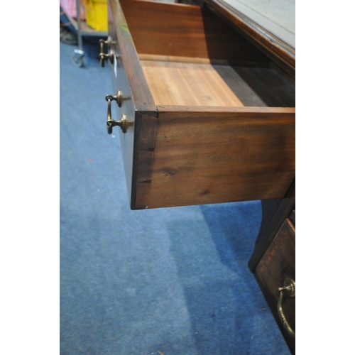 1293 - AN EDWARDIAN MAHOGANY DESK, with a green leather writing surface, five drawers, on square tapered le... 