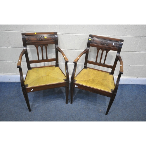 1294 - A PAIR OF GEORGIAN STYLE MAHOGANY CARVER CHAIRS, with drop in seat pads (condition:-rickety frame)