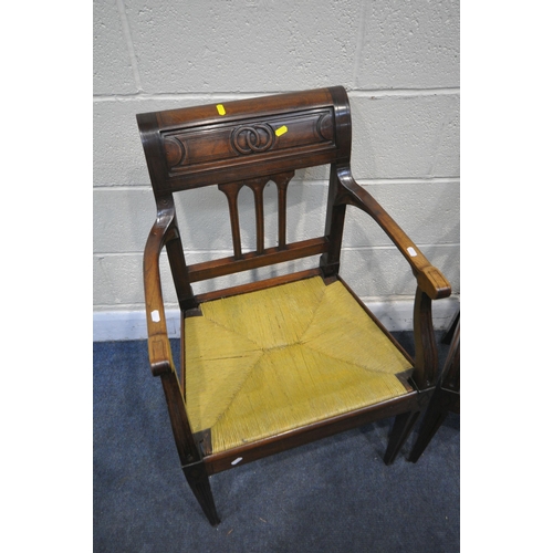 1294 - A PAIR OF GEORGIAN STYLE MAHOGANY CARVER CHAIRS, with drop in seat pads (condition:-rickety frame)