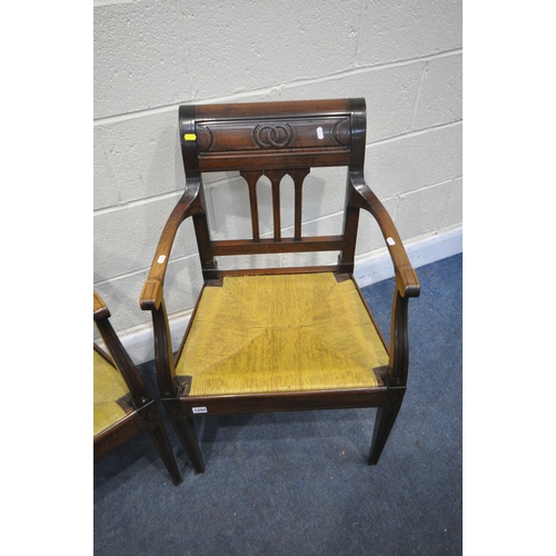 1294 - A PAIR OF GEORGIAN STYLE MAHOGANY CARVER CHAIRS, with drop in seat pads (condition:-rickety frame)