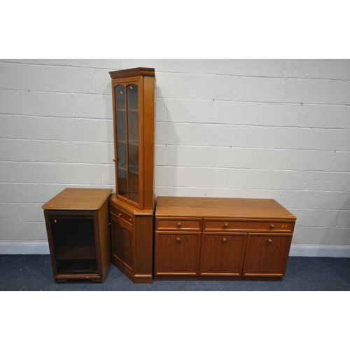 1302 - A MID CENTURY TEAK SIDEBOARD, with two sized drawers, over three cupboard doors, length 1320cm x dep... 