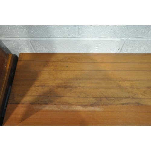 1302 - A MID CENTURY TEAK SIDEBOARD, with two sized drawers, over three cupboard doors, length 1320cm x dep... 