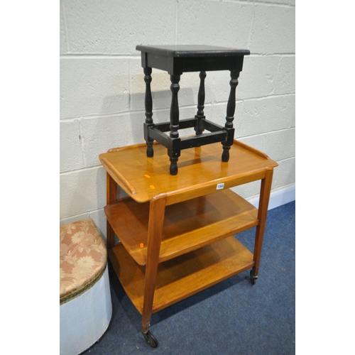 1303 - A SELECTION OF OCCASIONAL FURNITURE, to include a mid century oak tea trolley, two beech chairs, two... 