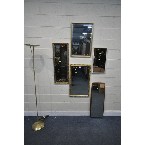 1304 - A SELECTION OF VARIOUS MIRRORS, to include a gilt wood rectangular bevelled edge wall mirror, 51cm x... 