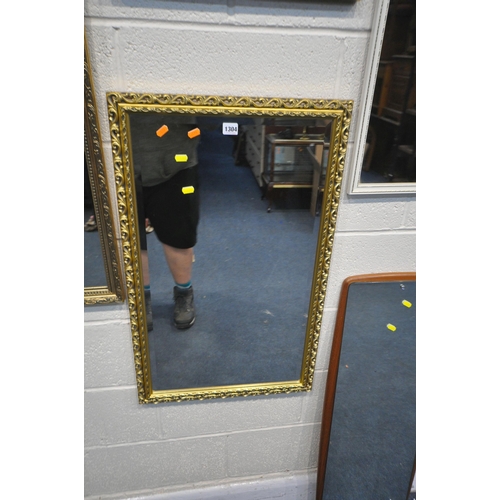 1304 - A SELECTION OF VARIOUS MIRRORS, to include a gilt wood rectangular bevelled edge wall mirror, 51cm x... 