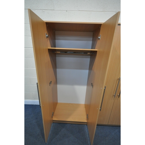 1305 - A PAIR OF OAK EFFECT TWO DOOR WARDROBES, width 77cm x depth 54cm x height 187cm (good condition)