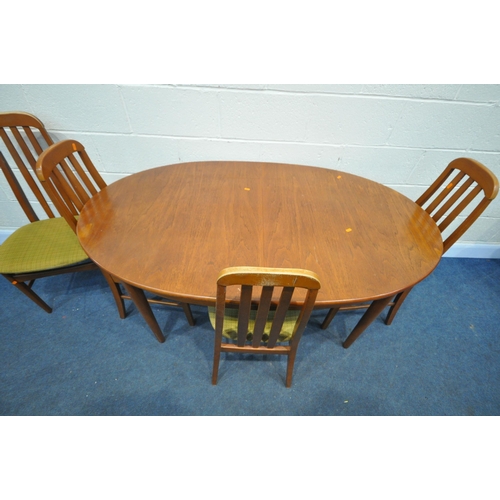 1306 - A MID-CENTURY TEAK EXTENDING DINING TABLE, with a single fold out leaf, open length 200cm x closed l... 