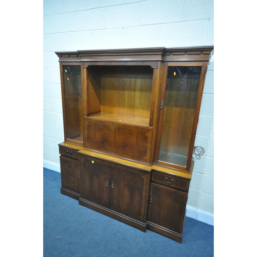 1307 - FOUR YEWWOOD FURNITURE PIECES, to include a small chest of four drawers, corner cupboard, tv stand a... 