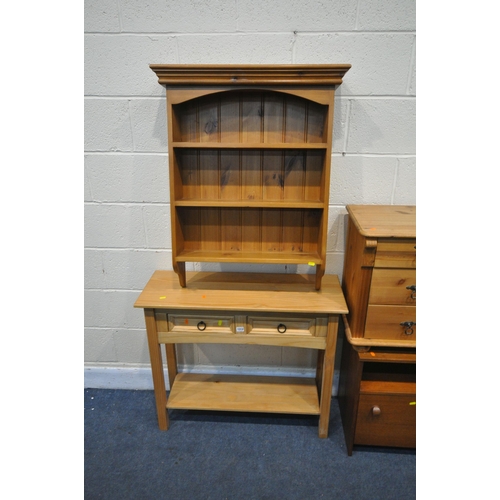 1312 - A SELECTION OF MAINLY PINE OCCASIONAL FURNITURE, to include a side table with two drawers, a three d... 