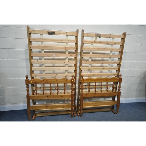 1317 - TWO MODERN PINE SINGLE BEDSTEADS, with bolts